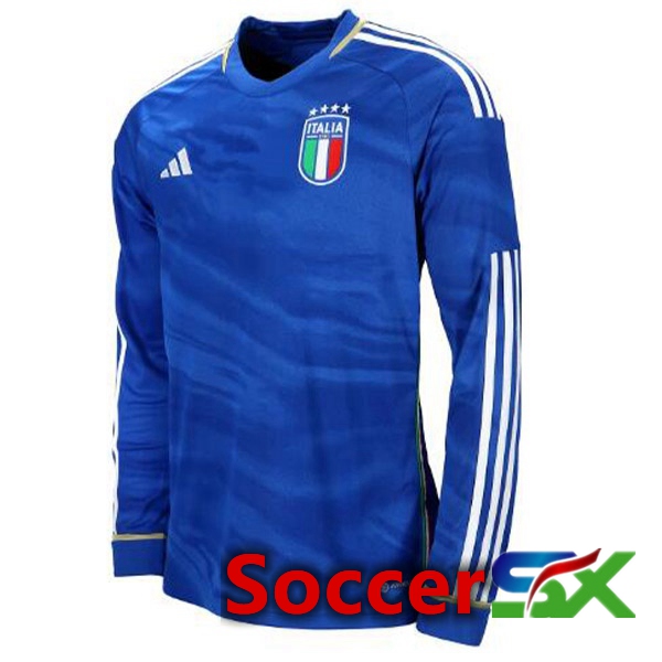 Italy Long Sleeve Soccer Jersey Home Blue 2023/2024