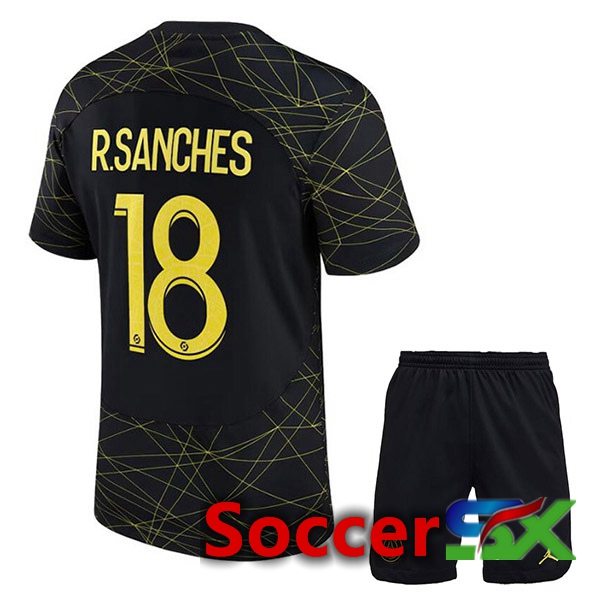 Paris PSG (R.SANCHES 18) Kids Soccer Jersey Fourth Black 2022/2023