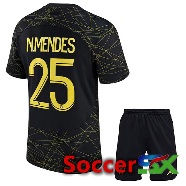 Paris PSG (N.MENDES 25) Kids Soccer Jersey Fourth Black 2022/2023