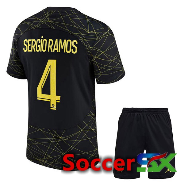 Paris PSG (SERGIO RAMOS 4) Kids Soccer Jersey Fourth Black 2022/2023