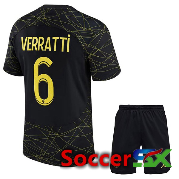 Paris PSG (VERRATTI 6) Kids Soccer Jersey Fourth Black 2022/2023