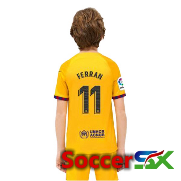 FC Barcelona (FERRAN 11) Kids Soccer Jersey Fourth Yellow 2022/2023