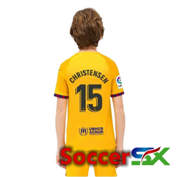 FC Barcelona (CHRISTENSEN 15) Kids Soccer Jersey Fourth Yellow 2022/2023