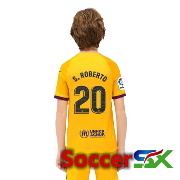 FC Barcelona (S. ROBERTO 20) Kids Soccer Jersey Fourth Yellow 2022/2023
