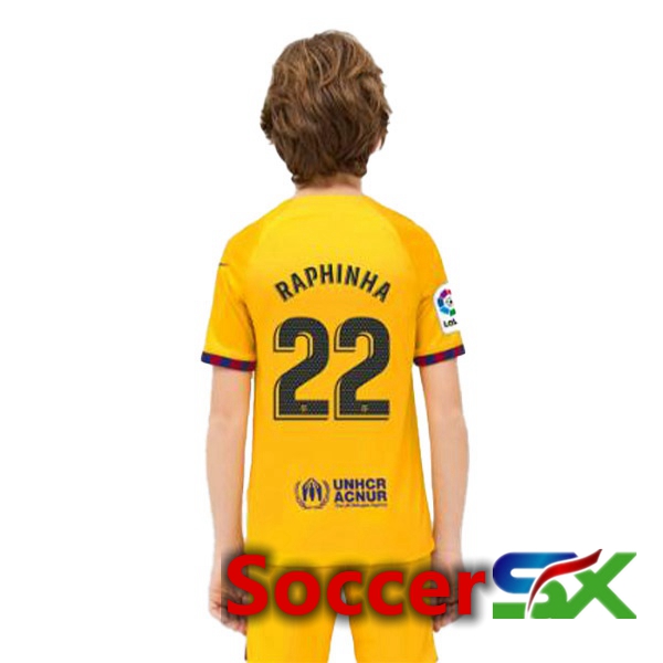 FC Barcelona (RAPHINHA 22) Kids Soccer Jersey Fourth Yellow 2022/2023