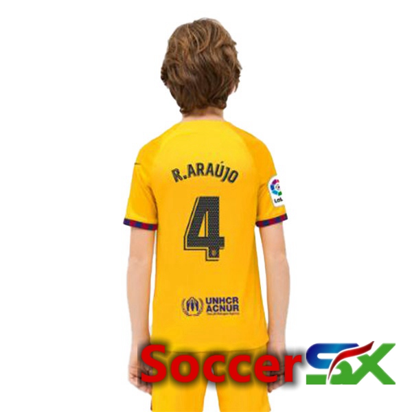 FC Barcelona (R. ARAUJO 4) Kids Soccer Jersey Fourth Yellow 2022/2023