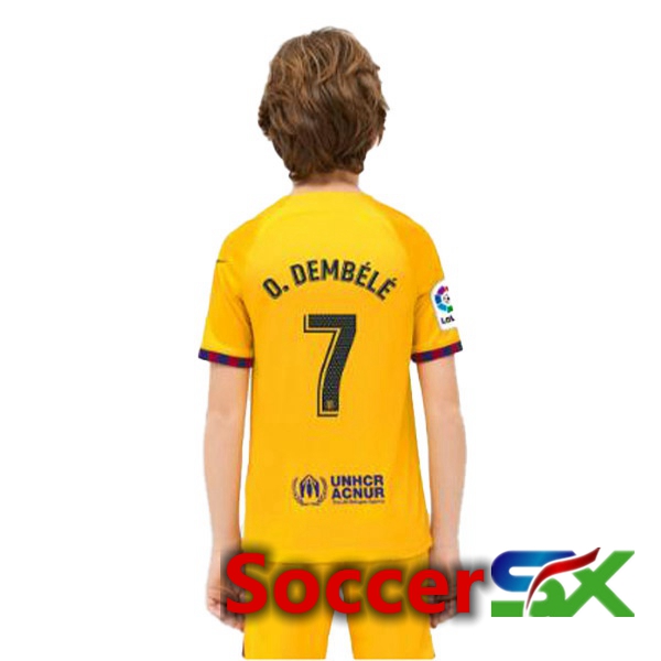 FC Barcelona (O. DEMBÉLÉ 7) Kids Soccer Jersey Fourth Yellow 2022/2023