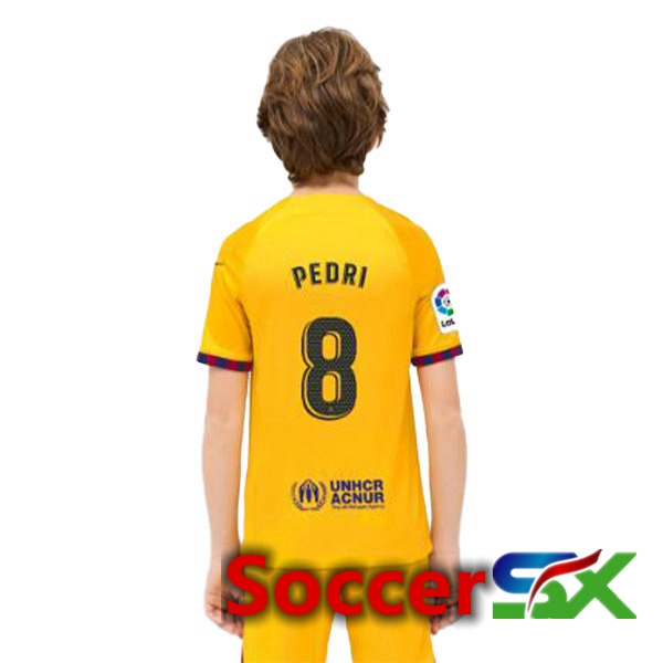 FC Barcelona (PEDRI 8) Kids Soccer Jersey Fourth Yellow 2022/2023