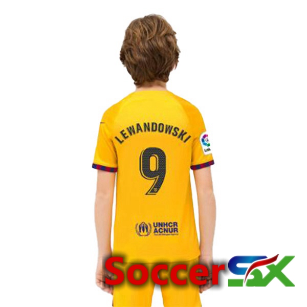 FC Barcelona (LEWANDOWSKI 9) Kids Soccer Jersey Fourth Yellow 2022/2023
