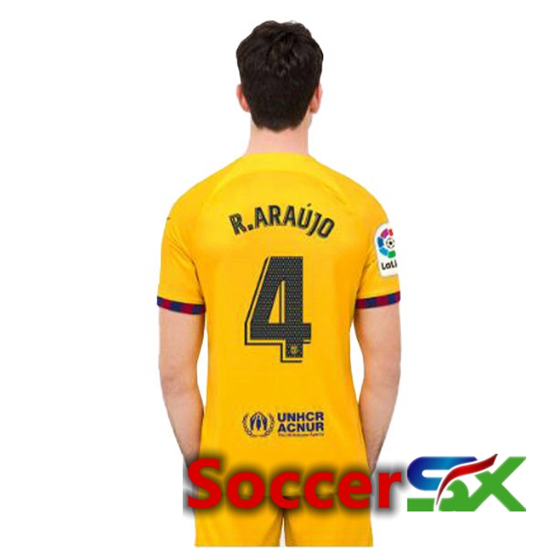 FC Barcelona (R. ARAUJO 4) Soccer Jersey Fourth Yellow 2022/2023