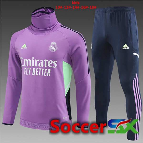 Real Madrid Kids High collar Training Tracksuit Suit Purple 2023/2024