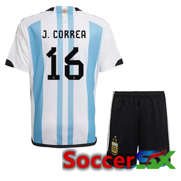 Argentina (ALMADA 16) 3 Stars Kids Soccer Jersey Home Blue White 2022/2023