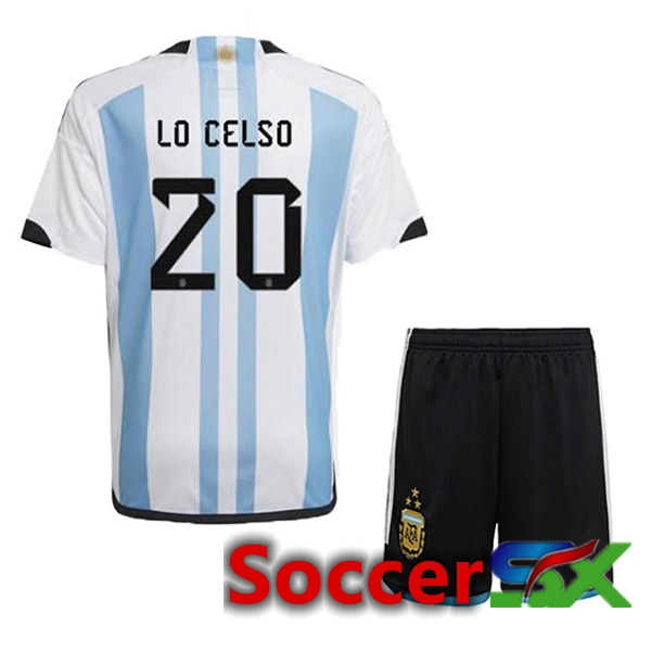 Argentina (MAC ALLISTER 20) 3 Stars Kids Soccer Jersey Home Blue White 2022/2023