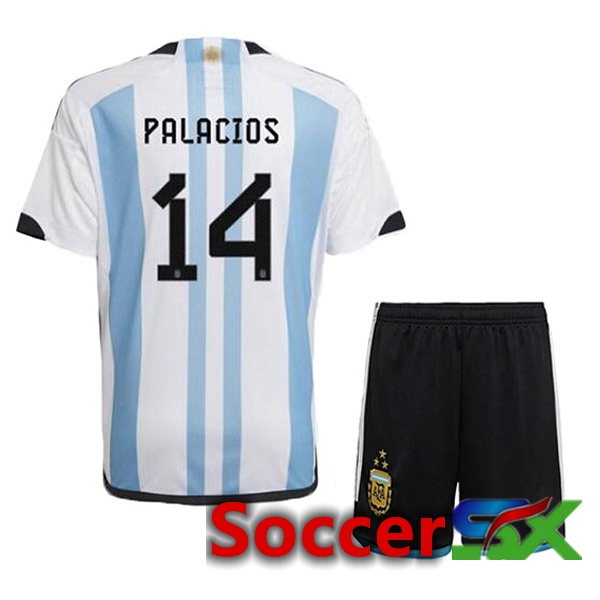 Argentina (PALACIOS 14) 3 Stars Kids Soccer Jersey Home Blue White 2022/2023