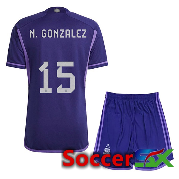 Argentina (A. CORREA 15) 3 Stars Kids Soccer Jersey Away Purple 2022/2023
