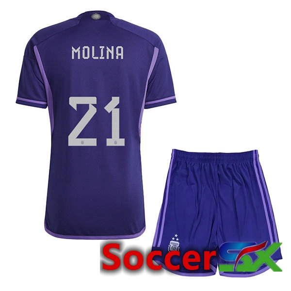 Argentina (DYBALA 21) 3 Stars Kids Soccer Jersey Away Purple 2022/2023
