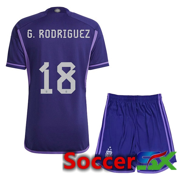 Argentina (G. RODRIGUEZ 18) 3 Stars Kids Soccer Jersey Away Purple 2022/2023
