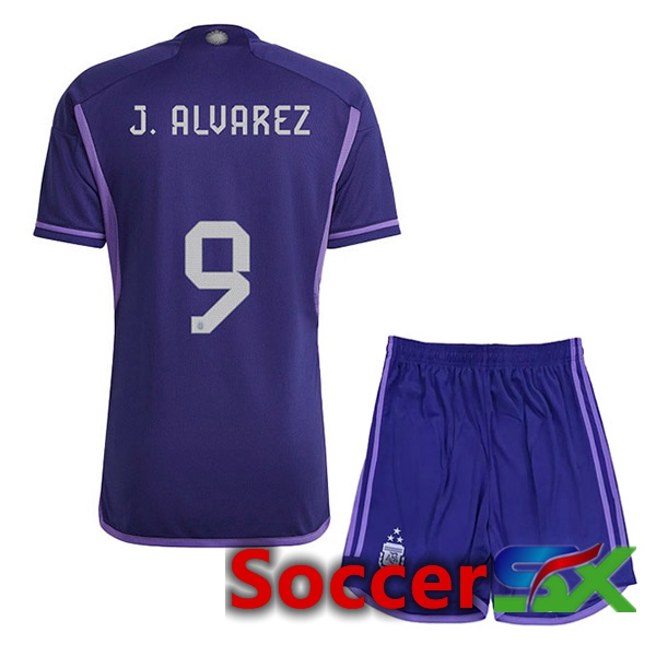Argentina (J. ALVAREZ 9) 3 Stars Kids Soccer Jersey Away Purple 2022/2023