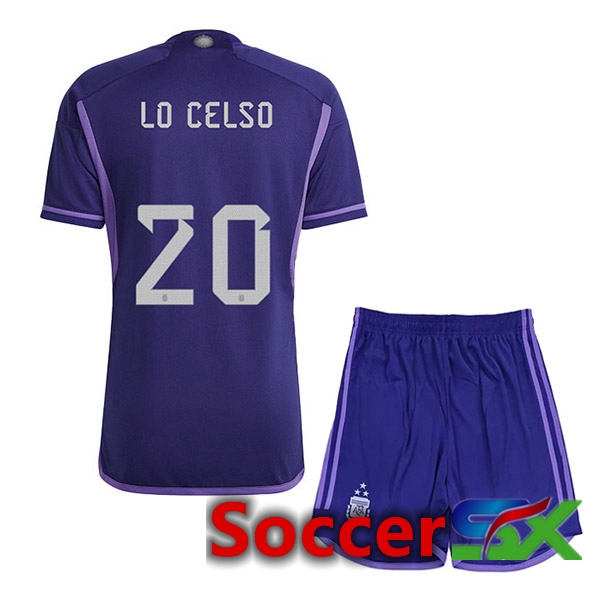 Argentina (MAC ALLISTER 20) 3 Stars Kids Soccer Jersey Away Purple 2022/2023