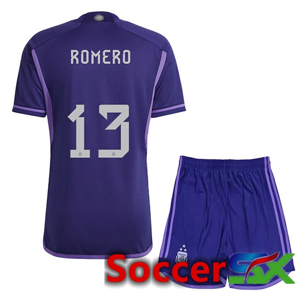 Argentina (ROMERO 13) 3 Stars Kids Soccer Jersey Away Purple 2022/2023