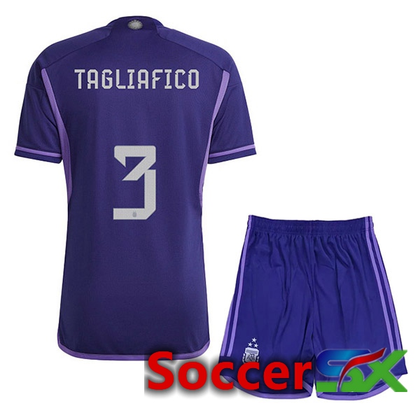 Argentina (TAGLIAFICO 3) 3 Stars Kids Soccer Jersey Away Purple 2022/2023