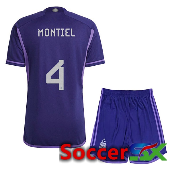 Argentina (MONTIEL 4) 3 Stars Kids Soccer Jersey Away Purple 2022/2023