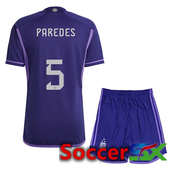 Argentina (PAREDES 5) 3 Stars Kids Soccer Jersey Away Purple 2022/2023