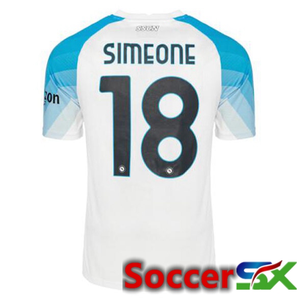 SSC Napoli (Simeone 18) Soccer Jersey Face Game Blue White 2022/2023