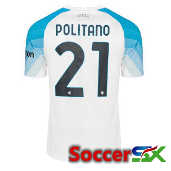 SSC Napoli (Politano 21) Soccer Jersey Face Game Blue White 2022/2023