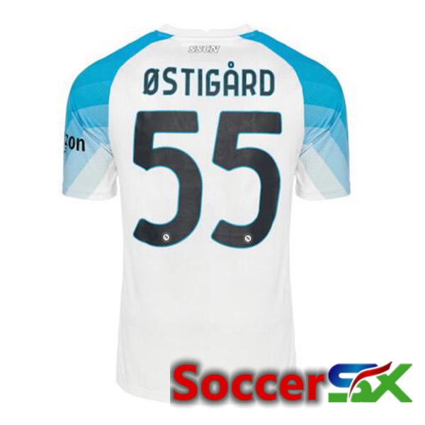 SSC Napoli (Ostigard 55) Soccer Jersey Face Game Blue White 2022/2023