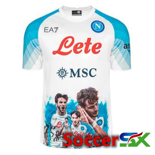 SSC Napoli (Kvaratskhelia 77) Soccer Jersey Face Game Blue White 2022/2023