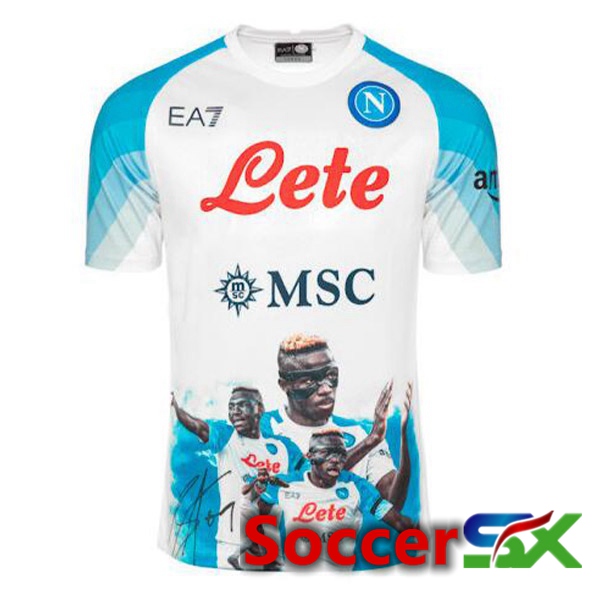 SSC Napoli (Osimhen 9) Soccer Jersey Face Game Blue White 2022/2023