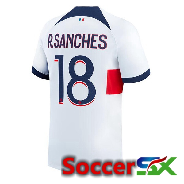 Paris PSG (R.Sanches 18) Soccer Jersey Away White 2023/2024