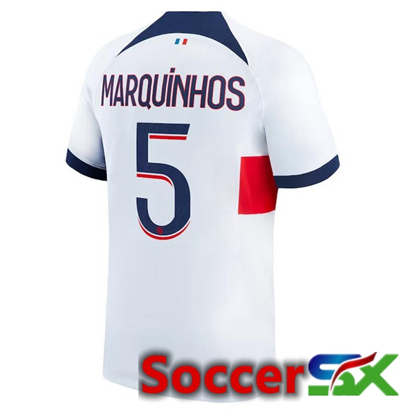 Paris PSG (Marquinhos 5) Soccer Jersey Away White 2023/2024