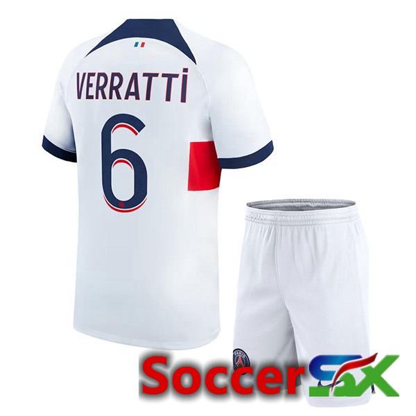Paris PSG (Verratti 6) Kids Soccer Jersey Away White 2023/2024
