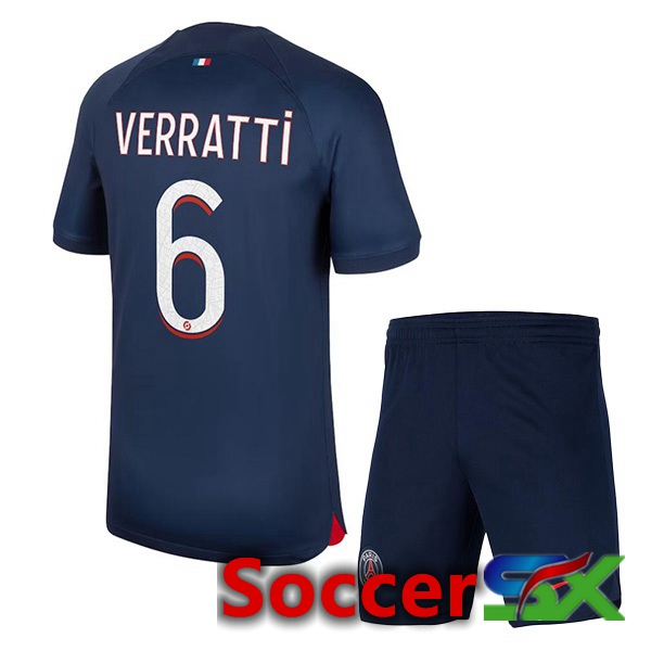 Paris PSG (Verratti 6) Kids Soccer Jersey Home Royal Bluee 2023/2024