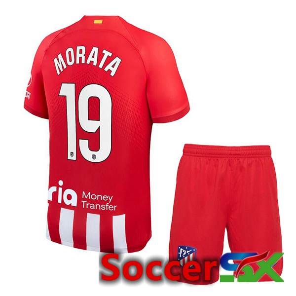 Atletico Madrid (Morata 19) Kids Soccer Jersey Home Red 2023/2024