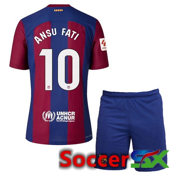 FC Barcelona (ANSU FATI 10) Kids Soccer Jersey Home Blue Red 2023/2024