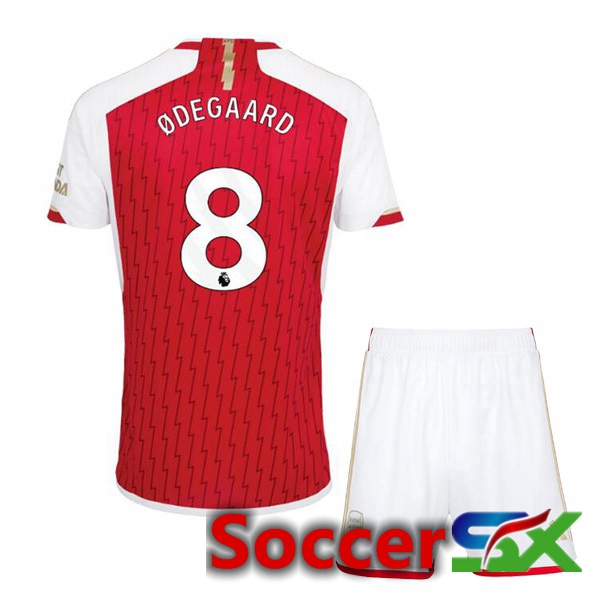 Arsenal (ØDEGAARD 8) Kids Home Soccer Jersey Red White 2023/2024