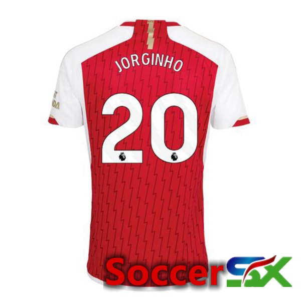 Arsenal (JORGINHO 20) Home Soccer Jersey Red White 2023/2024