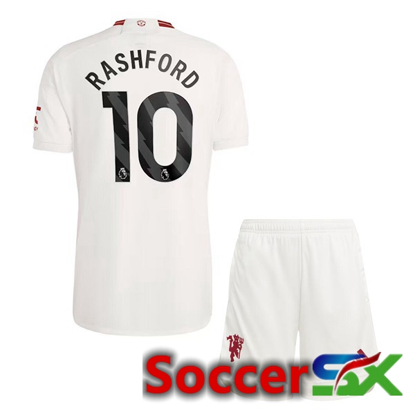 Manchester United (Rashford 10) Kids Third Soccer Jersey White 2023/2024