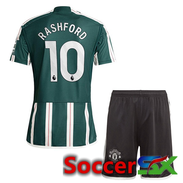 Manchester United (Rashford 10) Kids Away Soccer Jersey Green 2023/2024