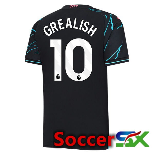 Manchester City (Jack Grealish 10) Third Soccer Jersey Blue Black 2023/2024