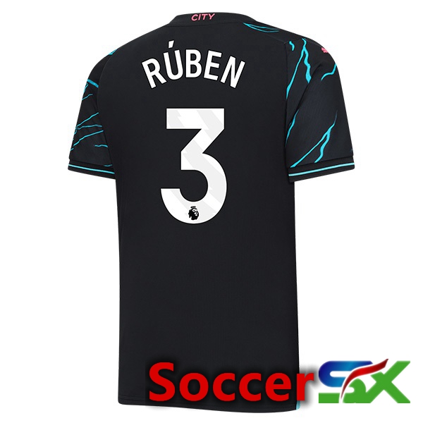 Manchester City (Ruben Dias 3) Third Soccer Jersey Blue Black 2023/2024