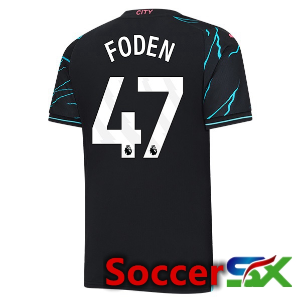 Manchester City (Phil Foden 47) Third Soccer Jersey Blue Black 2023/2024