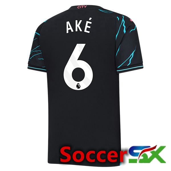 Manchester City (Nathan Ake 6) Third Soccer Jersey Blue Black 2023/2024