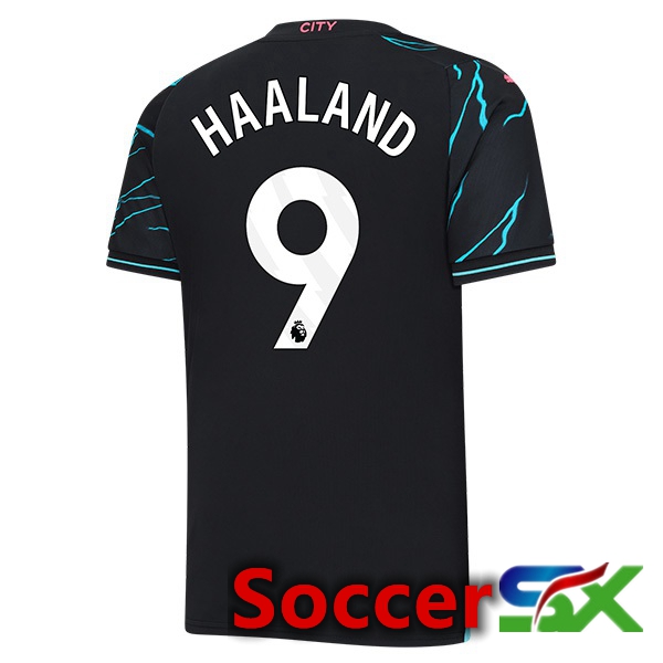 Manchester City (Erling Haaland 9) Third Soccer Jersey Blue Black 2023/2024