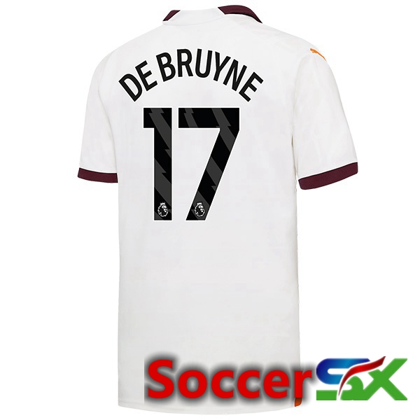 Manchester City (Kevin De Bruyne 17) Away Soccer Jersey White 2023/2024