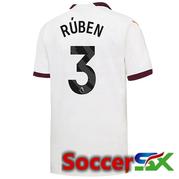 Manchester City (Ruben Dias 3) Away Soccer Jersey White 2023/2024