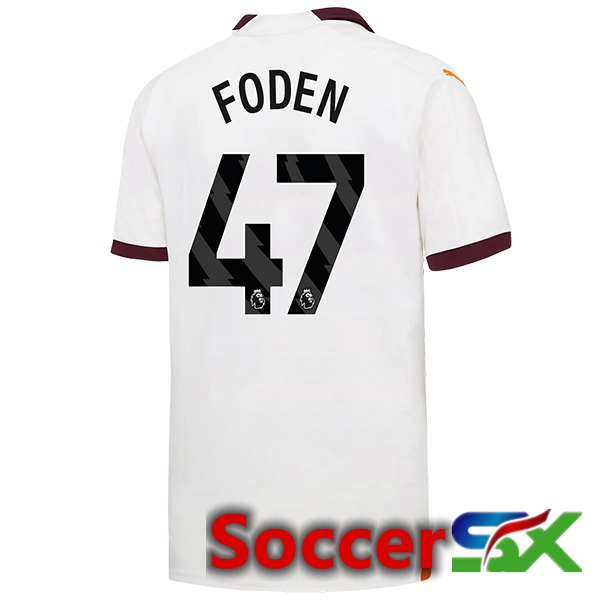 Manchester City (Phil Foden 47) Away Soccer Jersey White 2023/2024